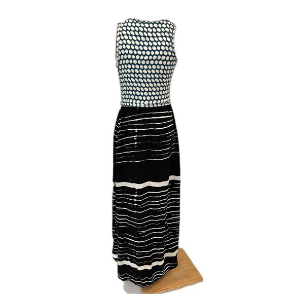 Lilka Anthropologie Arcata Hi Low Maxi Dress Patterned Yaron Small Blue Black Wt - Picture 5 of 8